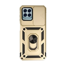 Samsung Galaxy M33 Uyumlu Kılıf Pars Lens Yüzüklü Silikon - Gold