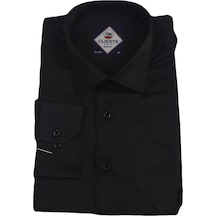 Cliente Dmctekstil Erkek Armürlü Spor Kesim Dar Kalıp Cepsiz Uzun Kollu Yazlık Gömlek Siyah