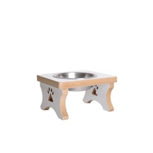 Realwood Ahşap Kaseli Tekli Kedi Küçük Irk Köpek Su Mama Standı