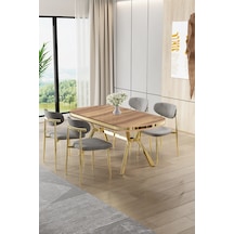Canisa Olya Serisi 90x168 Mdf Sabit Lak Panel Hazar Masa Takımı Gold Ayaklı 4 Gri Sandalye Hazar Masa Gri Sandalye