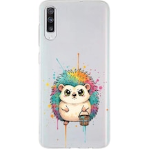 Samsung Galaxy A70s İle Uyumlu Splash Kirpi Tasarımlı Şeffaf Silikon Kılıf Şeffaf