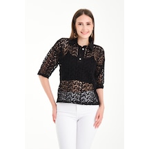 Polo Yaka Dantel Gömlek Siyah Polo Yaka Dantel Gömlek Siyah