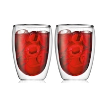 Çift Cidarlı Cam Bardak, Meşrubat Bardağı 300 Ml, Beyaz, Elde Yıkanabilir, 2 Adet Set - 12772 Açık Kırmızı