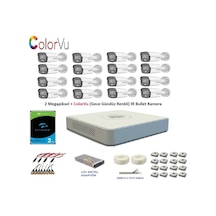 Hikvision 2 MP 16 Kameralı 2 TB Disk Dış ortam AHD HD-TVI ColorVu Gece Renkli Kamera Seti
