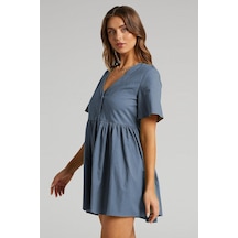 Madmext İndigo Düğmeli Mini Elbise Mg1621-indigo İndigo