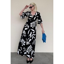 Madmext Siyah Desenli Yarım Kollu Elbise Mg2395 Siyah