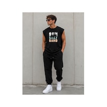 Herkesemoda Sun Salt Baskı Detaylı Sıfır Kol Bisiklet Yaka T-shirt Siyah