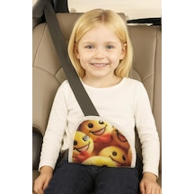 Emoji Desenli Seatbelt Yastığı, Çocuklar İçin Emniyet Kemeri Koruyucu, Sarı Ve Kırmızı Renkte, Beyaz Kenar Şer Genel
