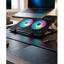 Mey İthalat Ayarlanabilir Laptop Soğutucu Çift Fan Rgb Işıklı Sessiz Çalışan