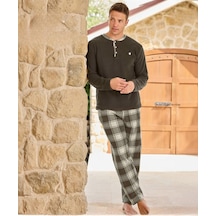 Pijamoni Erkek Düğme Yaka Kışlık Polar Pijama Takımı 6100/5 - 1 Adet Haki