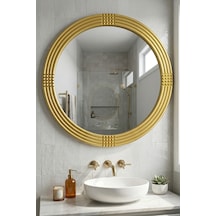 Safir Ahşap Gold Yuvarlak Ayna Işlemeli Duvar Banyo Aynası 56 Cm Gold