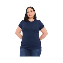 Disentis Büyük Beden Bisiklet Yaka Kısa Kollu Viskon Lacivert Body Lacivert