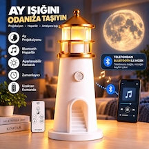 Hymark Deniz Feneri Ay Led Projeksiyon Lamba Bluetooth Hoparlör Kumanda Dimmer 2400 Mah Pil Beyaz