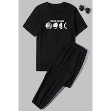 Uyguntarz Unisex Moon Phases Baskılı 2'li Eşofman Takımı Siyah