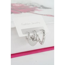 By Zeyna Aksesuar Kadın Vip Seri Baget Zirkon Taşlı 3'lü Küpe Seti-4152 Gümüş