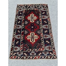 El Dokuma Döşemealtı Halısı 118x190 Kırmızı Lacivert Yün Halı Kırmızı