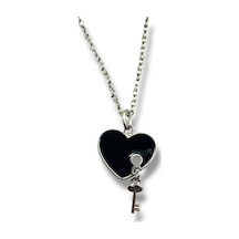 Siyah Kalp Ve Anahtar Figürlü Unisex Kolye Gotik, Romantik Ve Özgün Tasarım Çok renkli