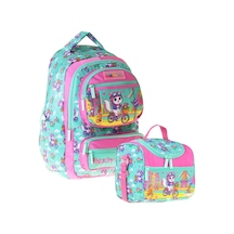Kaukko Kids Cat Bike Kız Çocuk Yeşil - Pembe İlkokul Sırt Çantası Ve Beslenme Çanta Seti - Setkk-l5328b Çok Renkli
