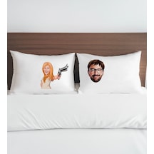 Bk Gift Kişiye Özel Karikatürlü Pamuklu 2 Li Yastık Kılıfı Seti-5 50x70cm , Sevgiliye , Ev si, Tasarım Ev Tekstili