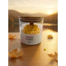 Mumelia Autumn Sunrise Şakayık Figürlü - Doğal Soya Cam Kavanoz Tasarım Mum - Sarı
