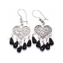 925 Ayar Gümüş Kalp Modeli Damla Oniks Taşlı Telkari Küpe