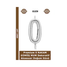 Premium 0 Rakam Gümüş Mum Dekoratif Aksesuar Doğum Günü