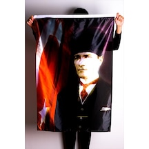 Atatürk Portre Raşel Kumaş Dijital Baskı Bayrak 70x105 cm