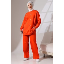Mihran Butik Kadın Turuncu Mevsimlik Penye Alt Üst Spor Ve Rahat Ikili Tunik Pantolon Şık Tesettür Takım Turuncu