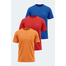 Slazenger Oswın 3 Lü Set Erkek Tişört Saks Mavi - Kırmızı - Turuncu
