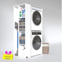 Kenzlife Çamaşır-kurutma Makinesi Dolabı Demyan Sol Byz 180 090 60 Banyo Arkalıksız + Tekli Duvar Rafı Hediyeli Beyaz