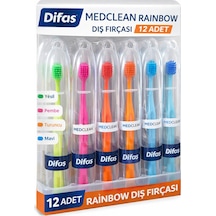 Difaş Medclean Rainbow Diş Fırçası 12 Adet Standlı Orta Sert Renkli Yetişkin Diş Fırçası Seti
