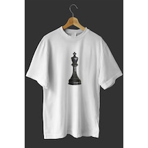 Startmore Adrift -wed Satranç Taşı Tasarım Baskılı Oversize T-shirt Tişört Beyaz
