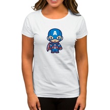 Captain America Animation Beyaz Kadın Tişört