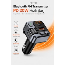 Bluetooth 5.3 Fm Transmitter Araç Çakmaklık Şarj Cihazı Pd 20w Type-c Usb Hızlı Şarj Aux Eller Serbest Konuşma Dijital Göstergeli