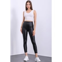 Pucka Fashion Içi Kadife Yüksek Bel Toparlayıcı Deri Taytsiyahxl Siyah