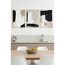 Abstract Remains - Gerçek Cama Baskı Gold Alüminyum Metal Çerçeveli 3'lü Modern Tablo