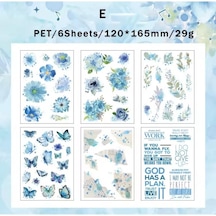 Kolbi Craft 6 Sayfa 60 Adet Şeffaf Büyük Mavi Çiçek Sticker Bullet Journal Scrapbook Laptop Ajanda Planlayıcı
