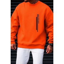 Benroma 3 İplik Penye New York Cıty Baskılı Unisex Sweatshırt Turuncu
