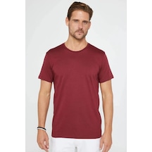 Erkek Düz Bisiklet Yaka Tişört Kısa Kol Yazlık T-shirt - Bordo