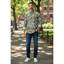 Unisex Pamuklu Uzun Kollu Cepsiz Spor Gömlek Slim Fit Kalıp Yeşil