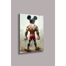 Minimal Mickey Çizgi Silüet Cam Tablo Beyaz