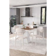 Avvio Essen Beyaz Polo Metal Sandalye 90x90 Kare Yemek Masası Mutfak Masası Masa Sandalye Takımı Akçaağaç