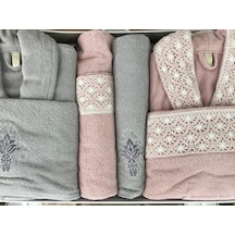 İpekçe Home Organzeli Aile Bornoz Seti Gri