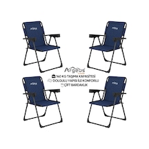 4 Adet Katlanır Kamp Sandalyesi Seti - Rock Plus - Linen Lacivert Çok Renkli