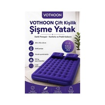 Çift Kişilik Şişme Yatak Dahili Pompalı 203x152x22 Cm 2 Yastıklı Evimdeyokyok Çok Renkli