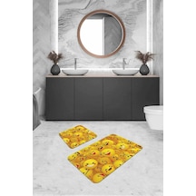 Sarı Smiley Banyo Halısı Klozet Takımı Paspas Seti Bs296n11
