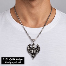 316l Çelik Erkek Kolye Kartal Ve Kalkan Figürlü 70 Cm Zincirli Güçlü Tasarım Altın - Gümüş