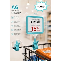 5 Adet - A6 Fiyatlık Mandallı Etiketlik Sepet Raf Askılık Fiyat Etiketi Çerçeveli Market Mağaza Turkuaz