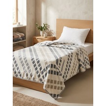 Padişah Tek Kişilik Peluş Battaniye Geometrik Desenli Gri Krem Wellsoft 155x215 Cm Çok Renkli