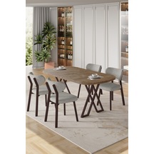 Canisa Axton Serisi Sabit Mdf 90x168 Atlantik Çam Mutfak Masa Takımı 4 Gri Sandalye Atlantik Çam Masa Gri Sandalye